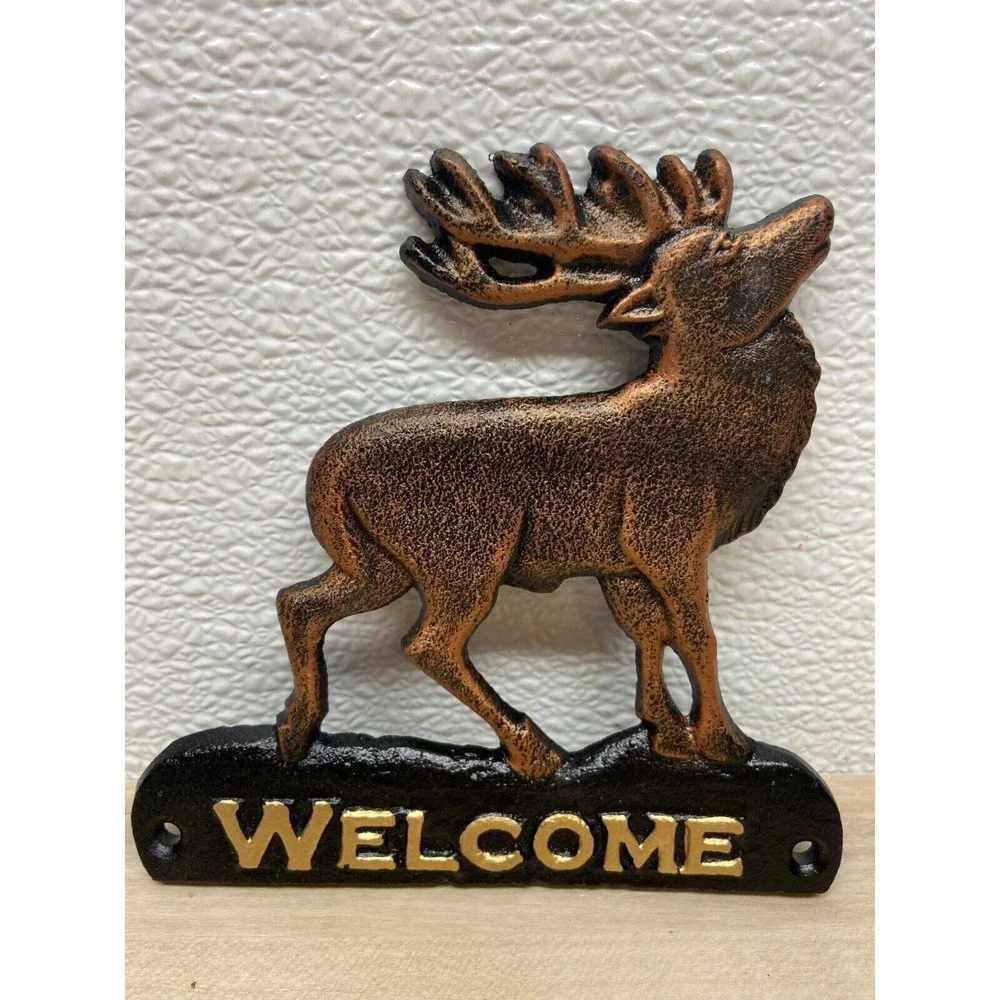 Vtg Cast Iron J.Dunbar Collection Western Wildlife Design Elk Welcome Sign